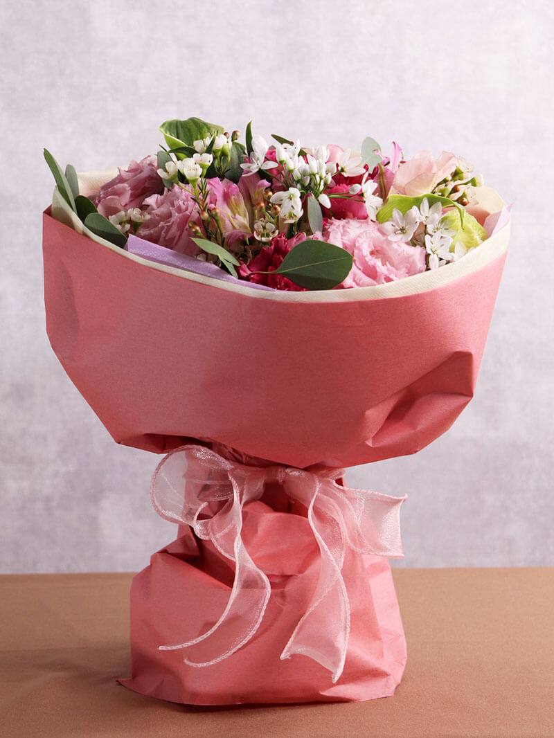 季節の花おまかせピンク系 スタンディングブーケ