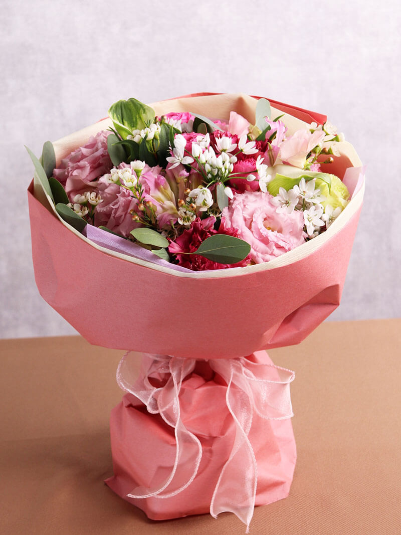 季節の花おまかせピンク系 スタンディングブーケ