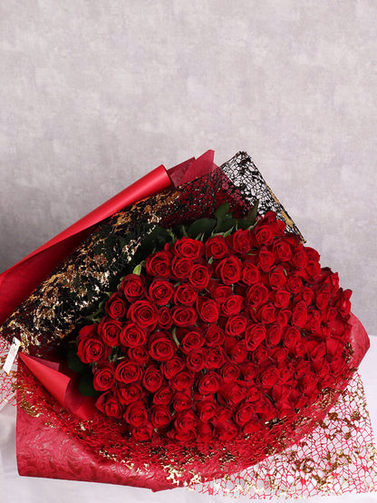 赤バラ100本の花束