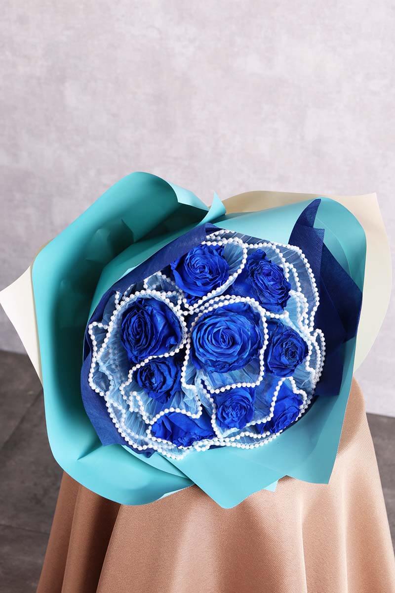 青バラ12本の花束 アクセサリー入り