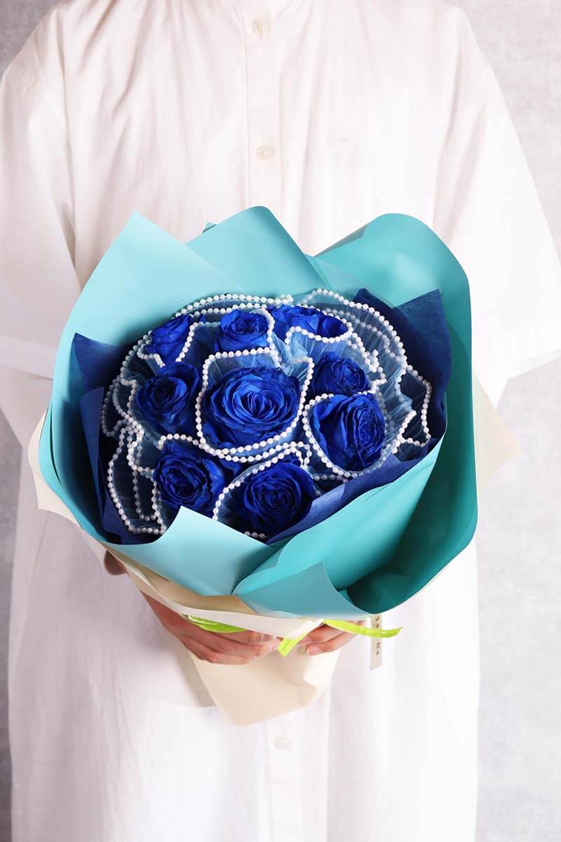 青バラ12本の花束 アクセサリー入り