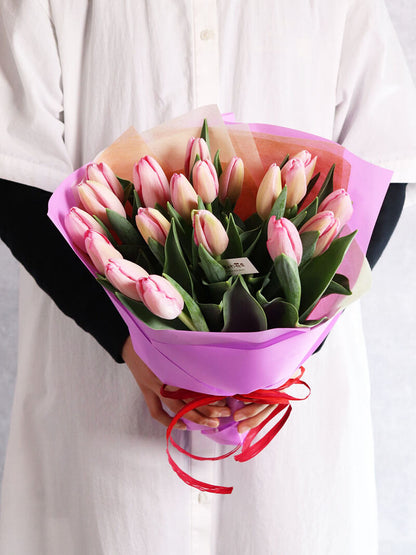 ピンクチューリップ20本の花束