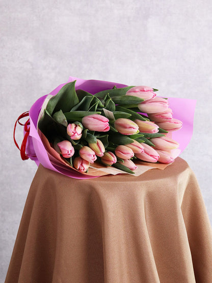 ピンクチューリップ20本の花束
