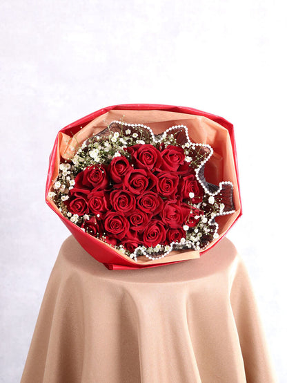赤バラ20本(かすみ草入り）の花束