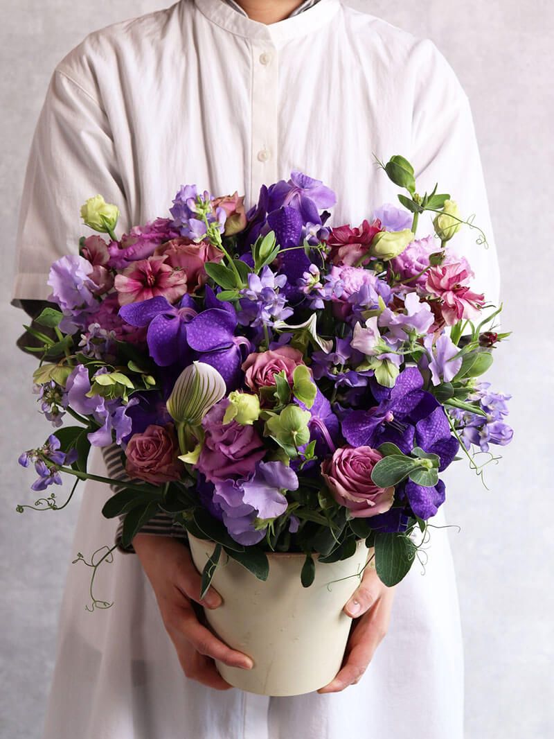 喜寿 古希お祝いおすすめ むらさき系アレンジ